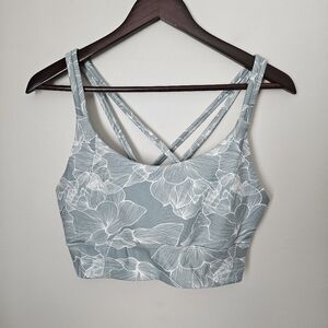 Balance Collection Sports Bra Sage Green White Floral Cross Back Workout